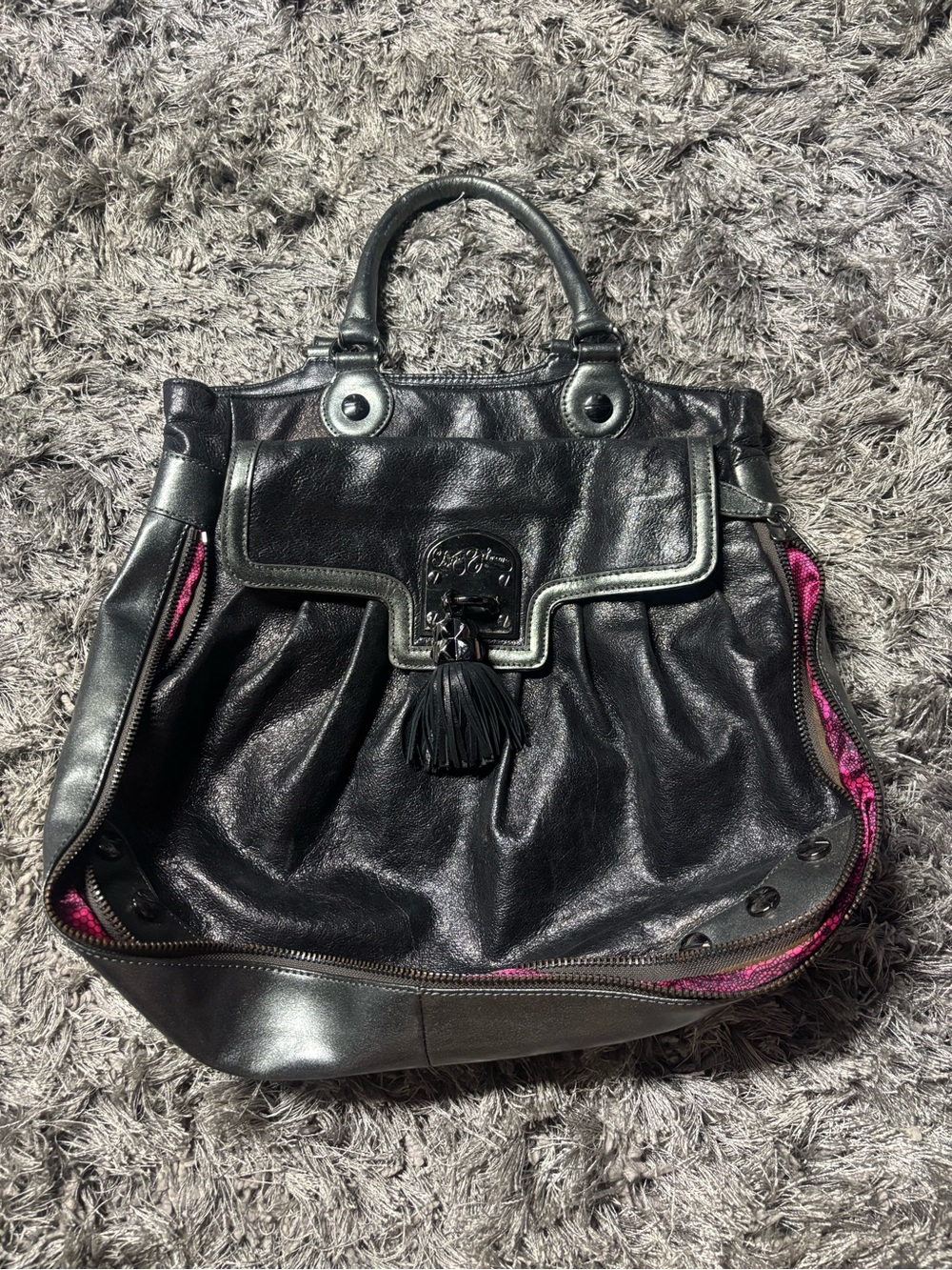 Betsey Johnson Black Leather Tassel Handbag